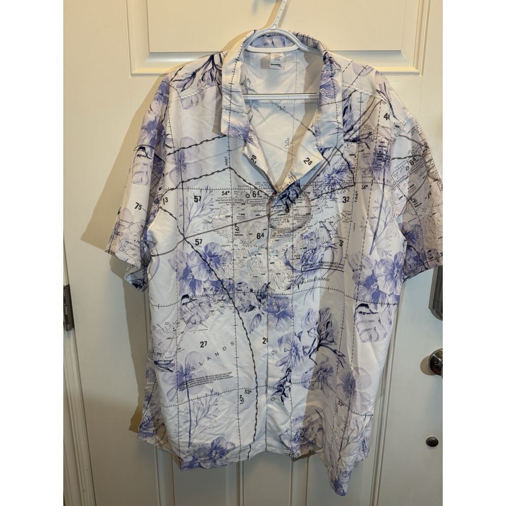 Garment One Clothing Unique Hawaiin Beach Cruise Style Floral Map Shirt Size XXL